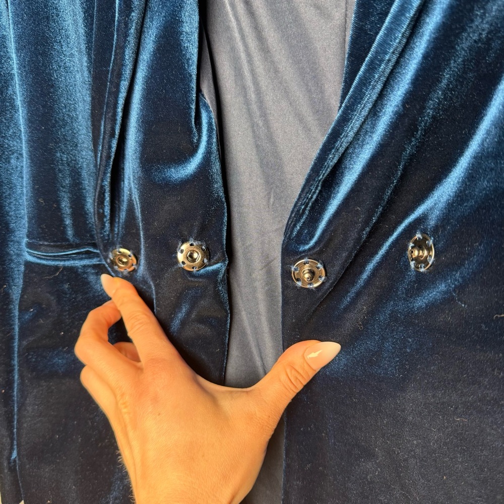 Forever 21 Oversized Velvet Blazer Jacket Blue Cocktail Medium - Picture 9 of 14